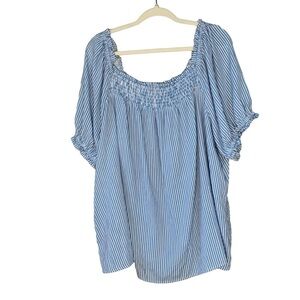 Torrid blue & white striped smocked puff short half sleeve blouse.‎ Size 3 (3X)